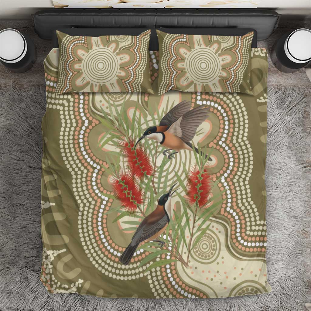 Australia Eastern Spinebill Bedding Set Aussie Honeyeater Bottlebrush Indigenous Art - Aussie Hoodie
