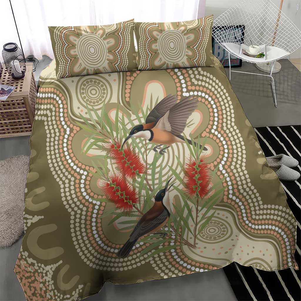 Australia Eastern Spinebill Bedding Set Aussie Honeyeater Bottlebrush Indigenous Art - Aussie Hoodie