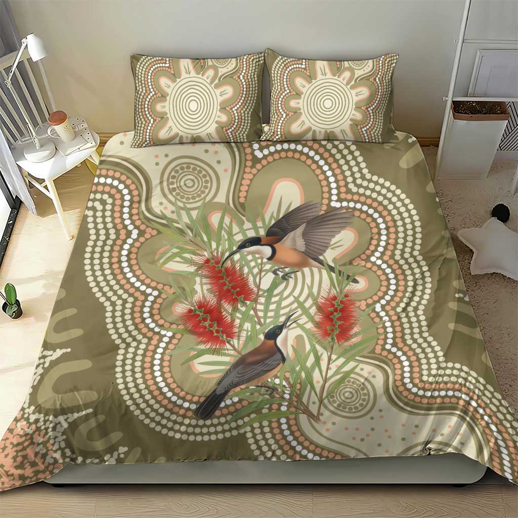 Australia Eastern Spinebill Bedding Set Aussie Honeyeater Bottlebrush Indigenous Art - Aussie Hoodie