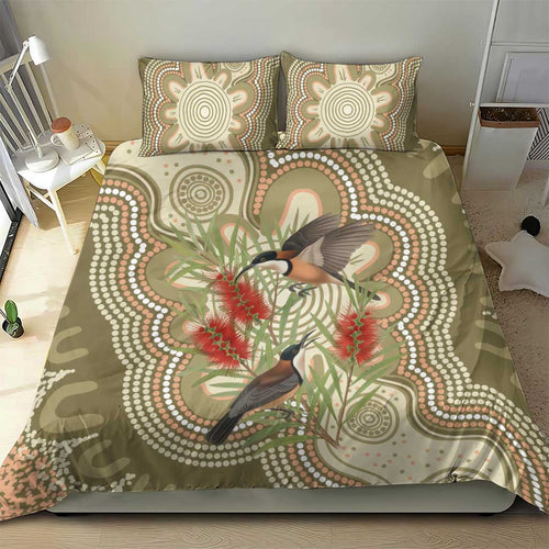 Australia Eastern Spinebill Bedding Set Aussie Honeyeater Bottlebrush Indigenous Art - Aussie Hoodie