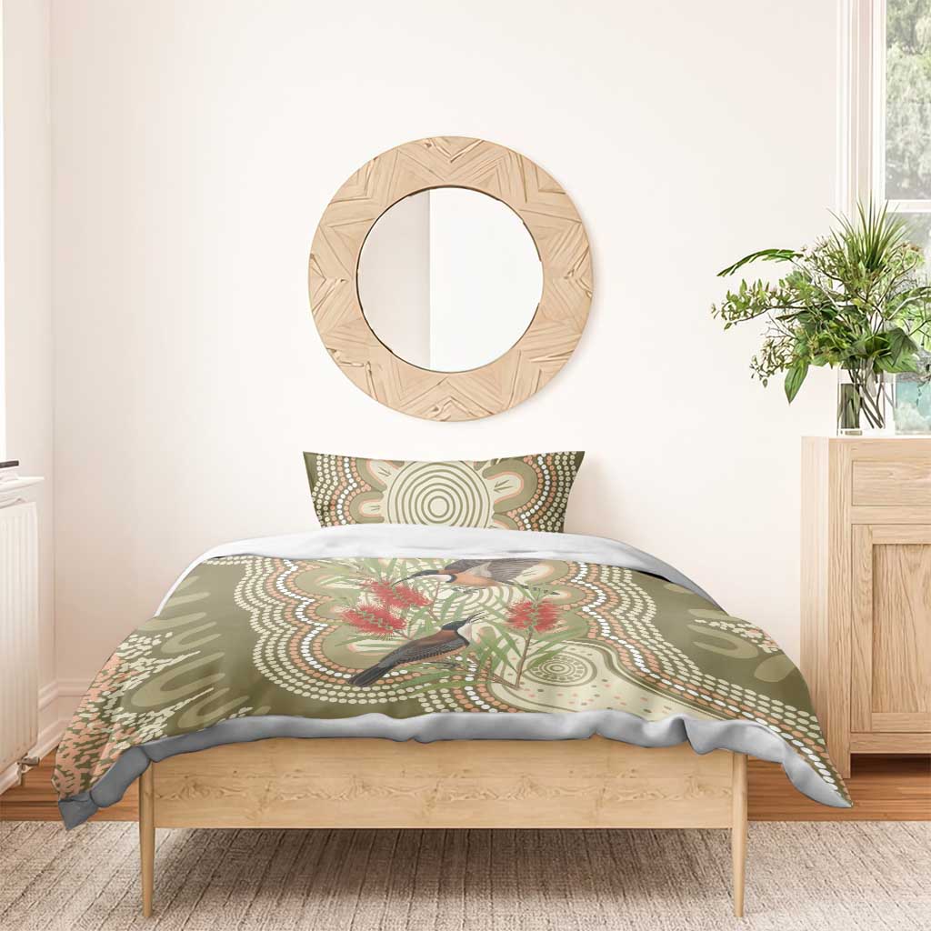 Australia Eastern Spinebill Bedding Set Aussie Honeyeater Bottlebrush Indigenous Art - Aussie Hoodie