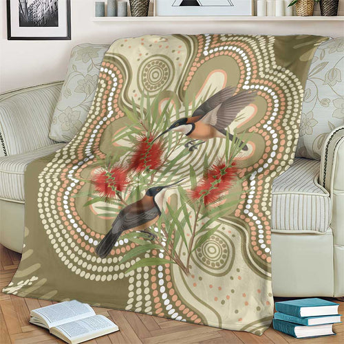 Australia Eastern Spinebill Blanket Aussie Honeyeater Bottlebrush Indigenous Art - Aussie Hoodie