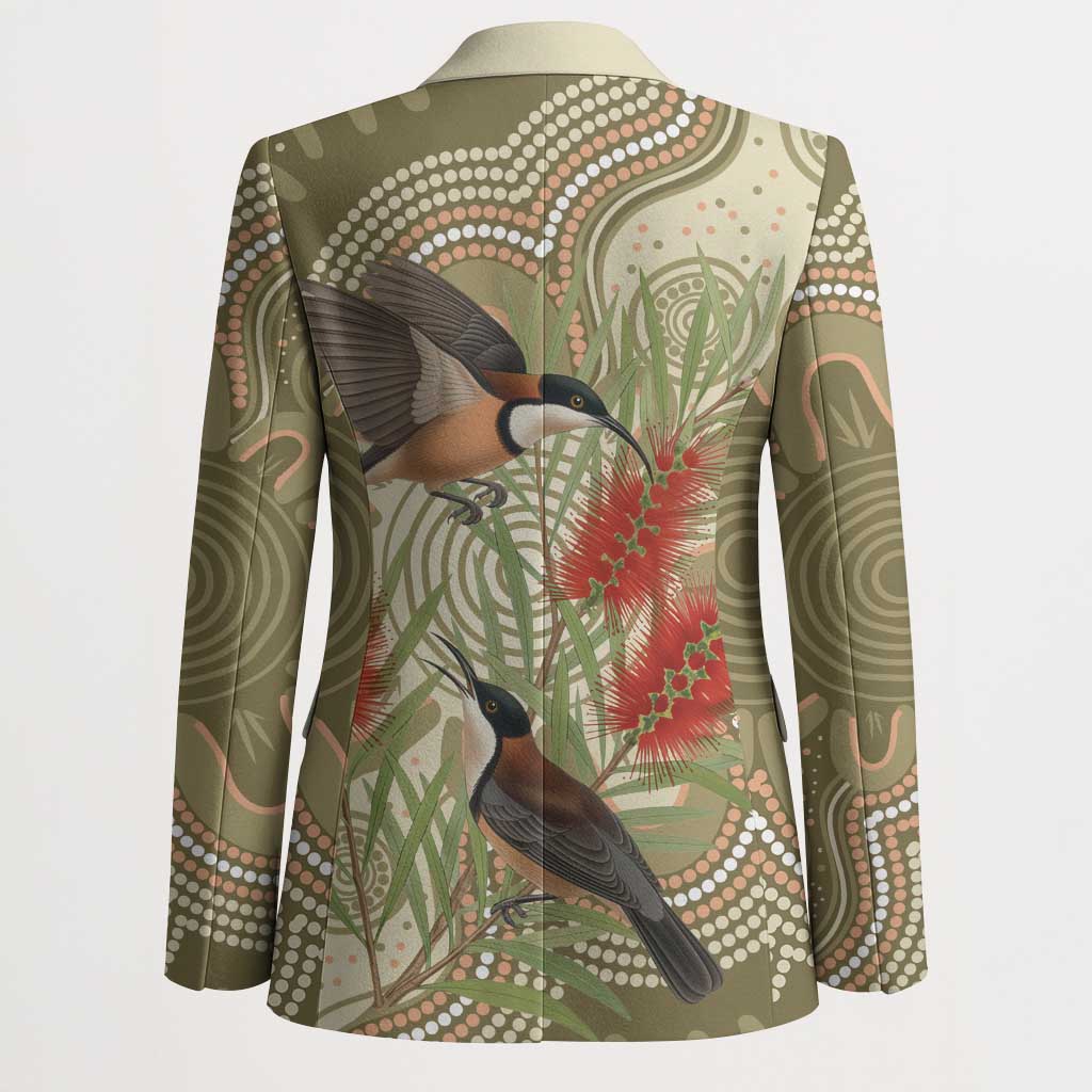 Australia Eastern Spinebill Blazer Aussie Honeyeater Bottlebrush Indigenous Art - Aussie Hoodie