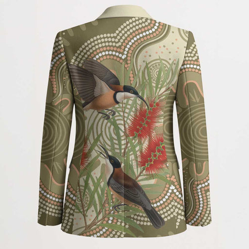 Australia Eastern Spinebill Blazer Aussie Honeyeater Bottlebrush Indigenous Art - Aussie Hoodie