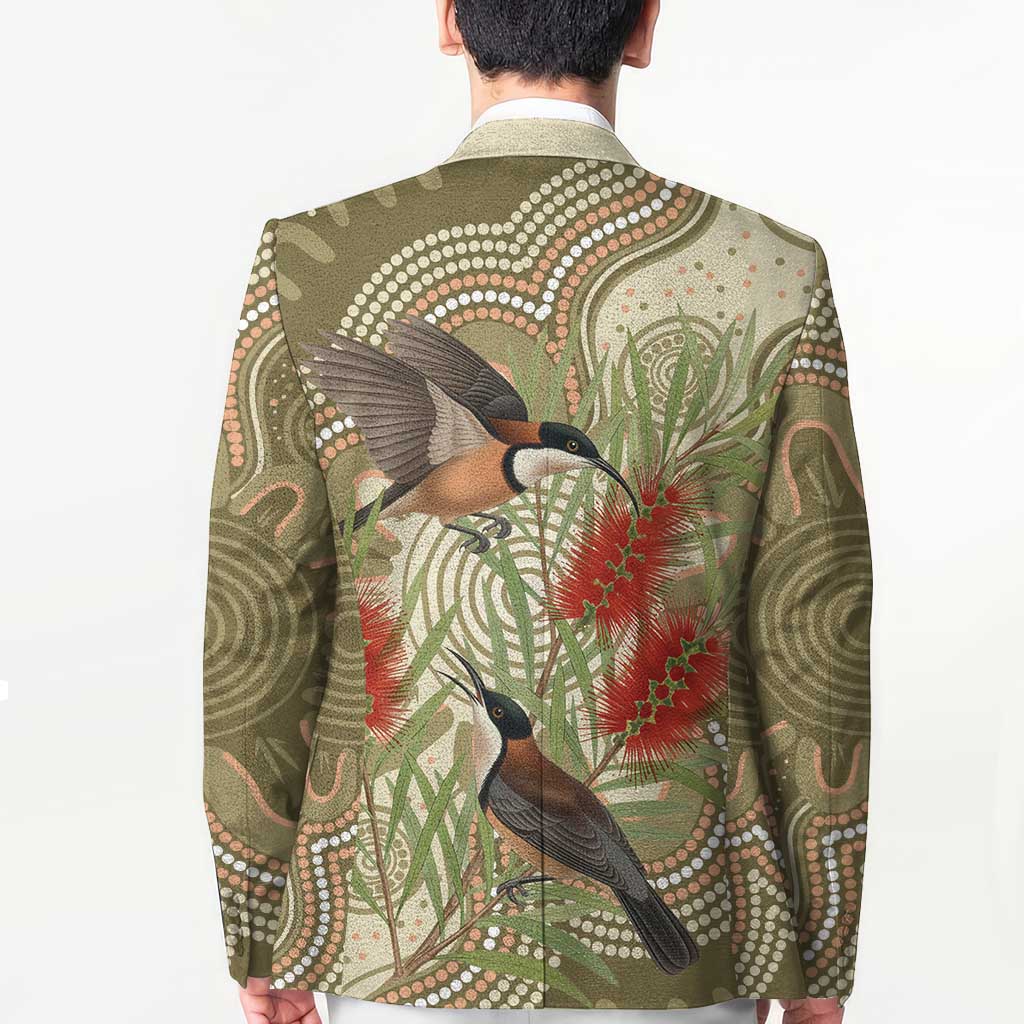 Australia Eastern Spinebill Blazer Aussie Honeyeater Bottlebrush Indigenous Art - Aussie Hoodie