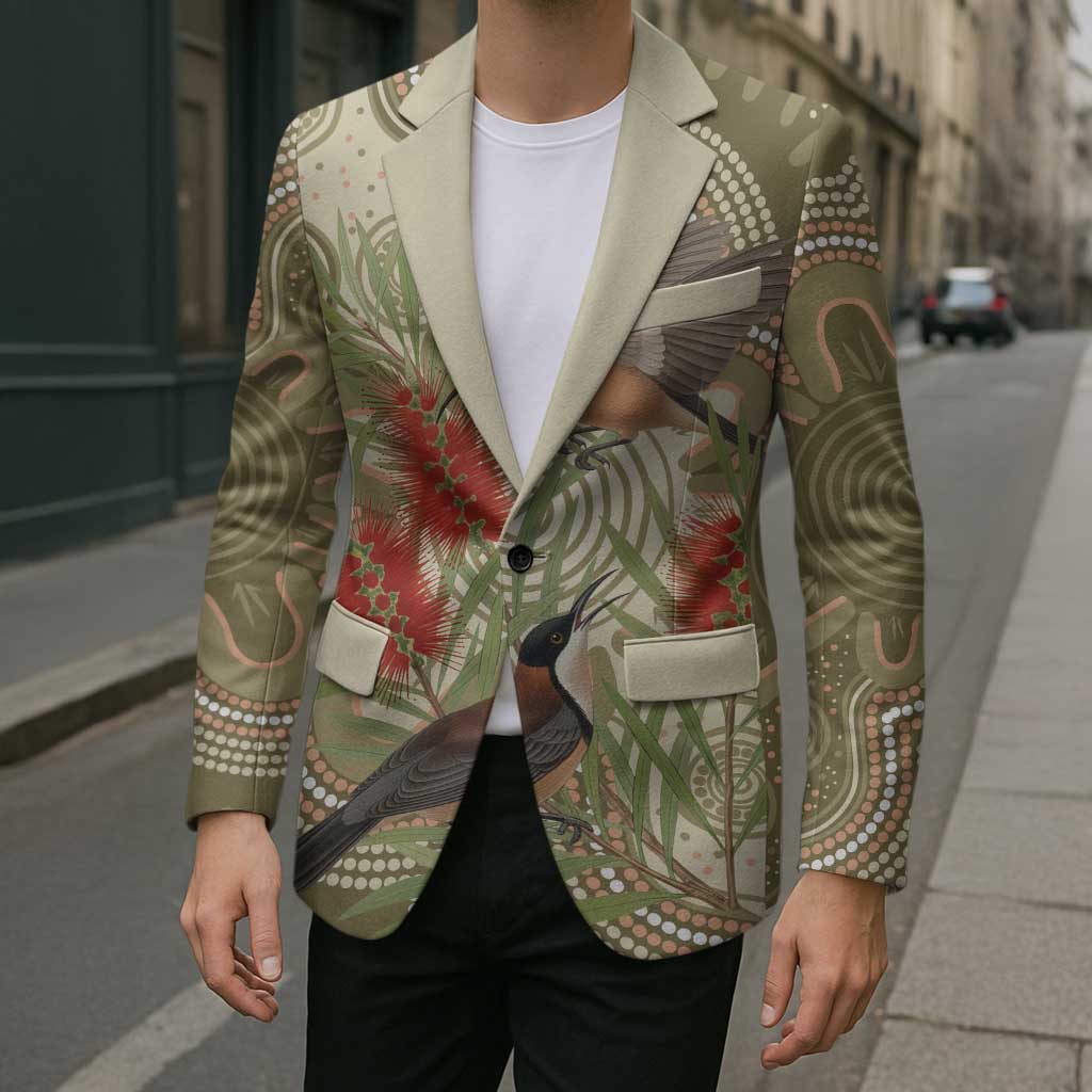 Australia Eastern Spinebill Blazer Aussie Honeyeater Bottlebrush Indigenous Art - Aussie Hoodie