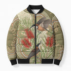 Australia Eastern Spinebill Bomber Puffer Jacket Aussie Honeyeater Bottlebrush Indigenous Art - Aussie Hoodie