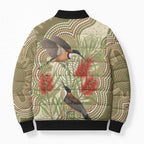 Australia Eastern Spinebill Bomber Puffer Jacket Aussie Honeyeater Bottlebrush Indigenous Art - Aussie Hoodie
