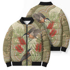 Australia Eastern Spinebill Bomber Puffer Jacket Aussie Honeyeater Bottlebrush Indigenous Art - Aussie Hoodie