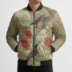 Australia Eastern Spinebill Bomber Puffer Jacket Aussie Honeyeater Bottlebrush Indigenous Art - Aussie Hoodie