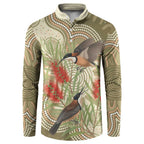Australia Eastern Spinebill Button Sweatshirt Aussie Honeyeater Bottlebrush Indigenous Art - Aussie Hoodie