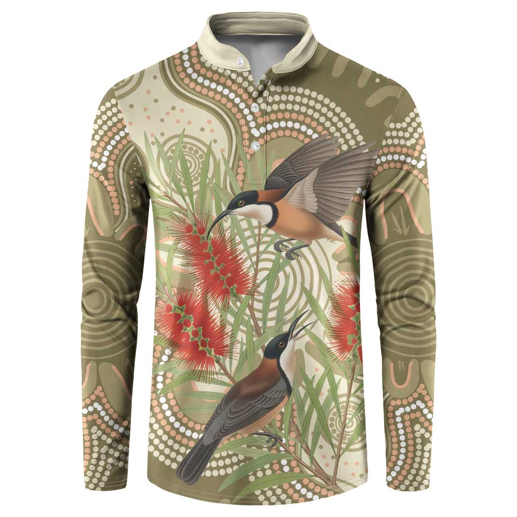 Australia Eastern Spinebill Button Sweatshirt Aussie Honeyeater Bottlebrush Indigenous Art - Aussie Hoodie