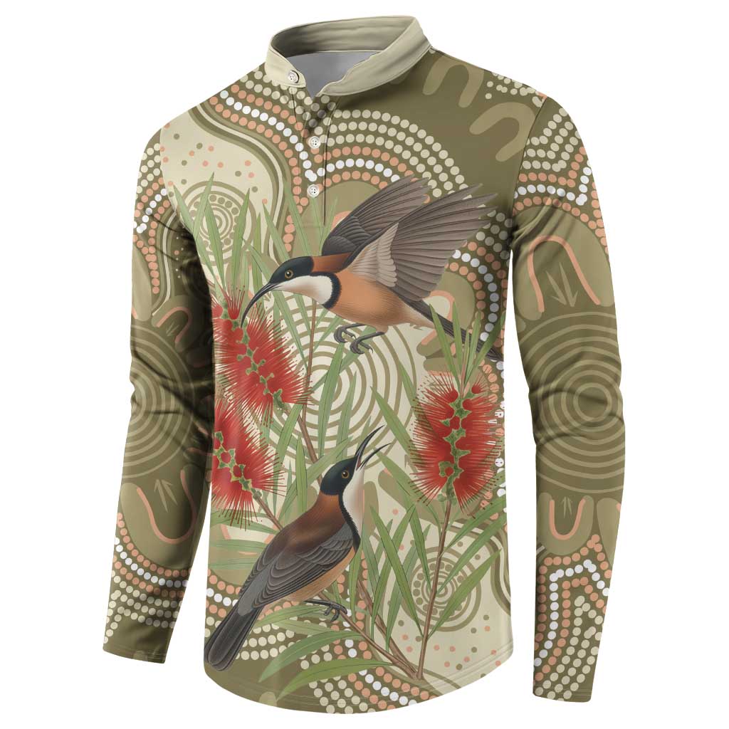 Australia Eastern Spinebill Button Sweatshirt Aussie Honeyeater Bottlebrush Indigenous Art - Aussie Hoodie