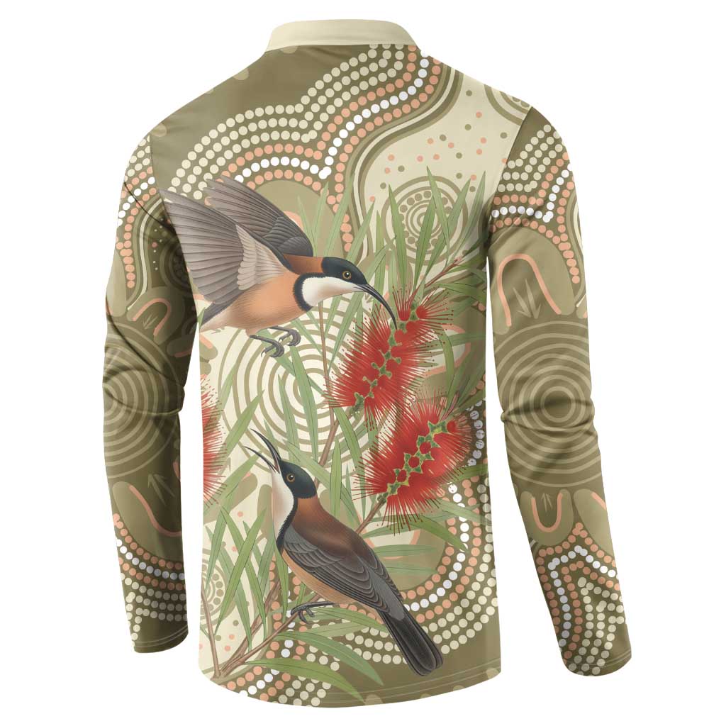 Australia Eastern Spinebill Button Sweatshirt Aussie Honeyeater Bottlebrush Indigenous Art - Aussie Hoodie