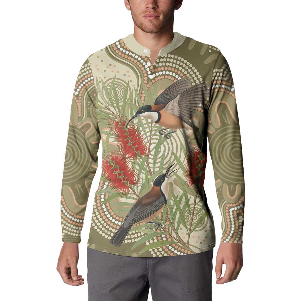 Australia Eastern Spinebill Button Sweatshirt Aussie Honeyeater Bottlebrush Indigenous Art - Aussie Hoodie