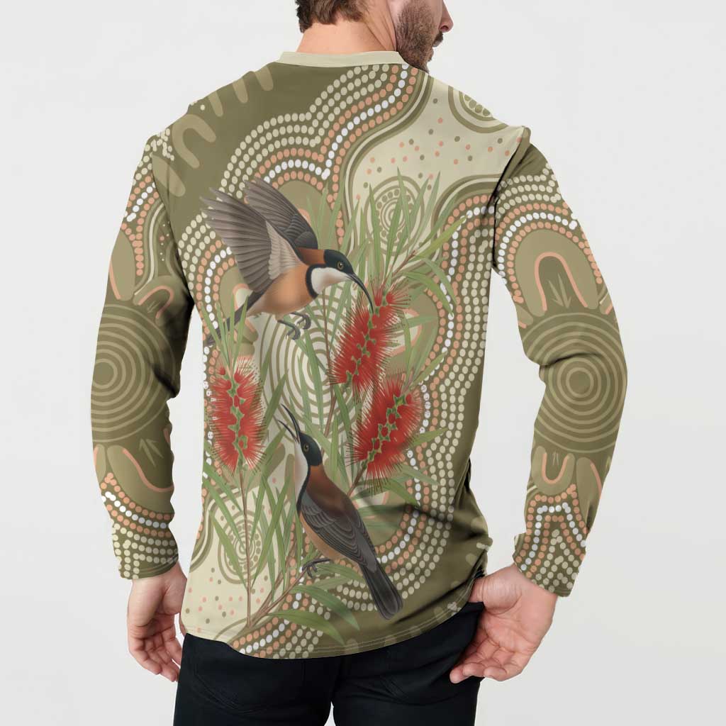 Australia Eastern Spinebill Button Sweatshirt Aussie Honeyeater Bottlebrush Indigenous Art - Aussie Hoodie