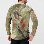 Australia Eastern Spinebill Button Sweatshirt Aussie Honeyeater Bottlebrush Indigenous Art - Aussie Hoodie