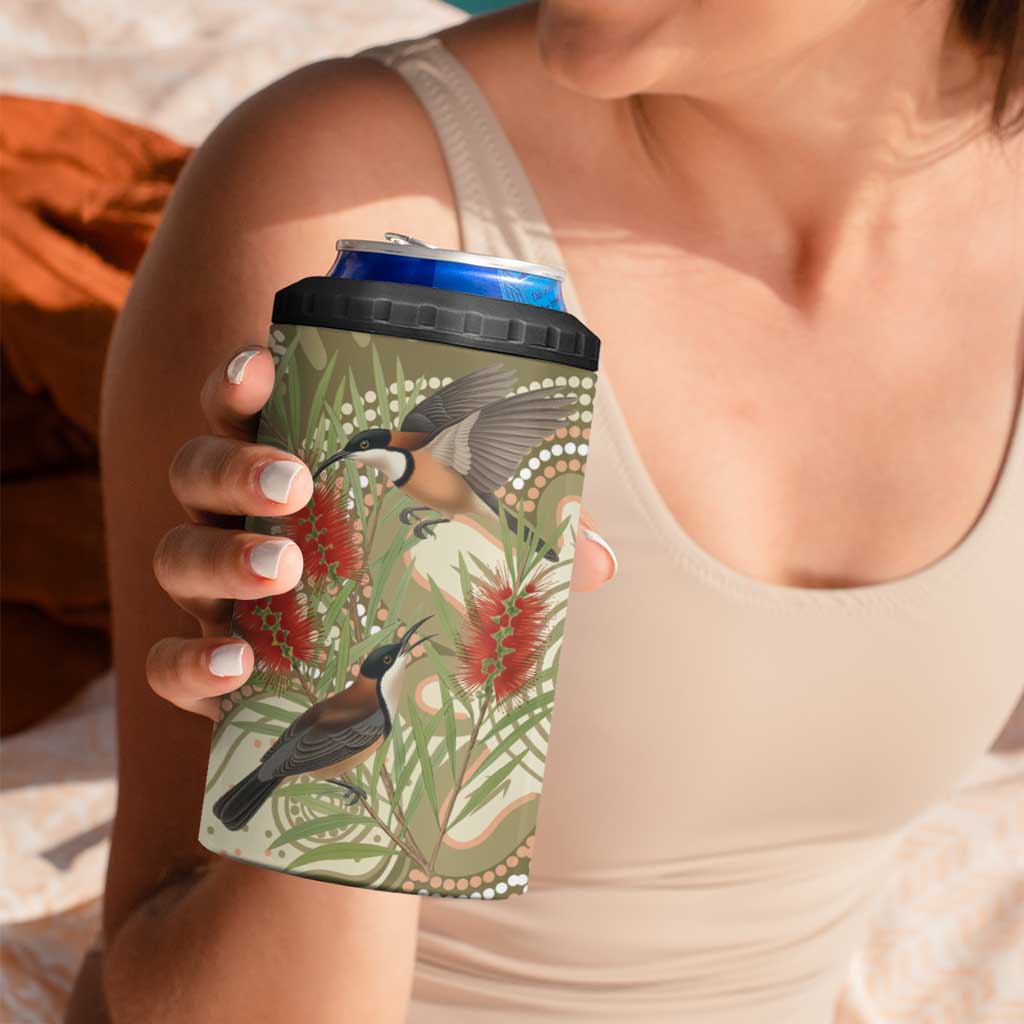 Australia Eastern Spinebill 4 in 1 Can Cooler Tumbler Aussie Honeyeater Bottlebrush Indigenous Art - Aussie Hoodie