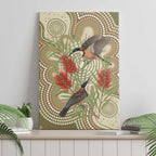 Australia Eastern Spinebill Canvas Wall Art Aussie Honeyeater Bottlebrush Indigenous Art - Aussie Hoodie