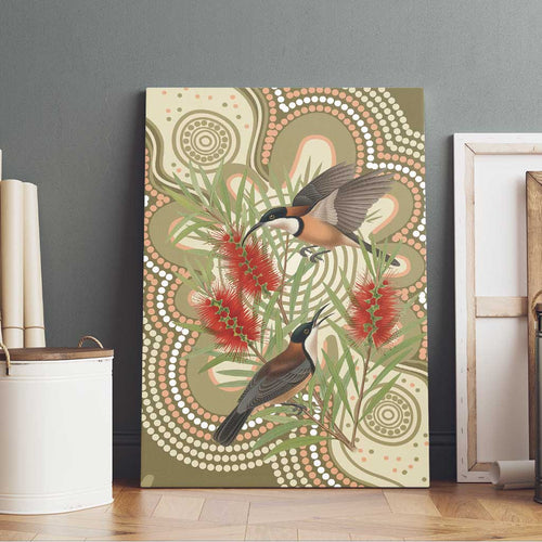 Australia Eastern Spinebill Canvas Wall Art Aussie Honeyeater Bottlebrush Indigenous Art - Aussie Hoodie
