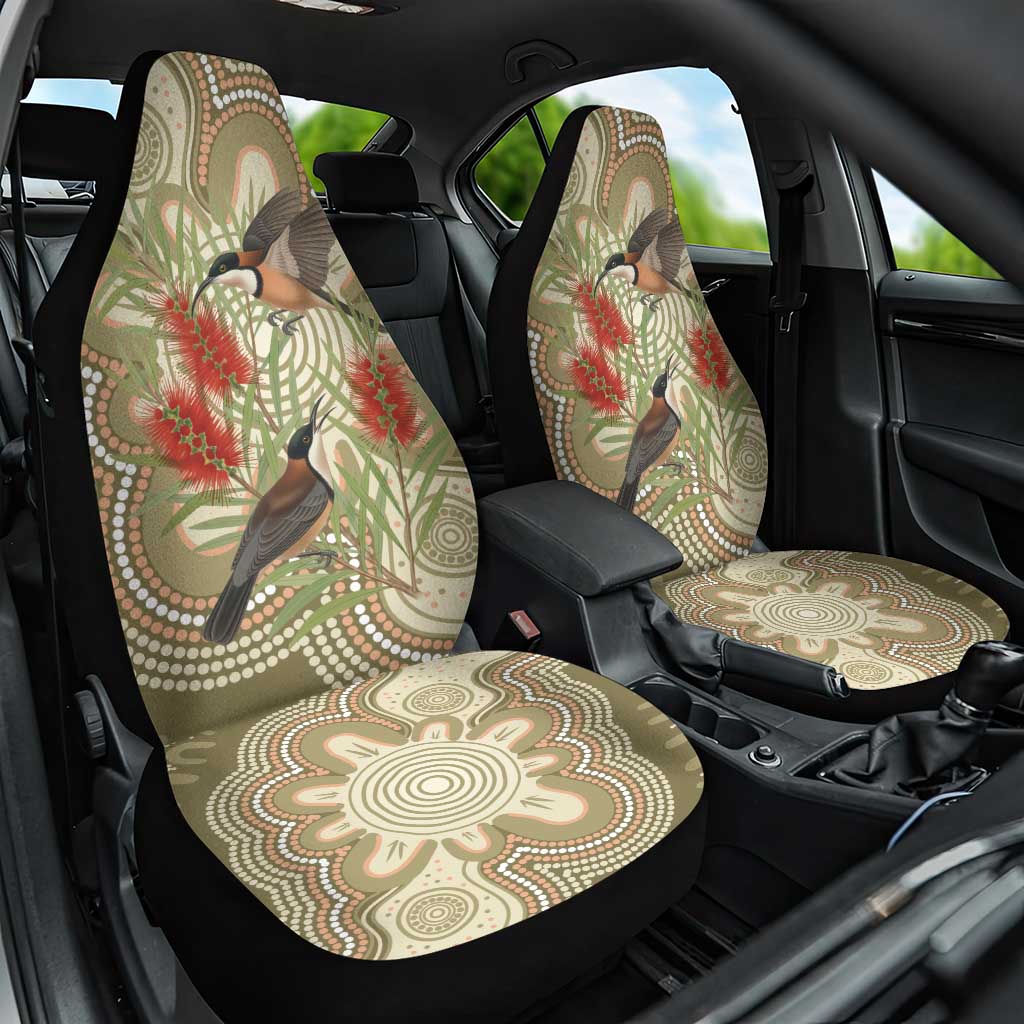 Australia Eastern Spinebill Car Seat Cover Aussie Honeyeater Bottlebrush Indigenous Art - Aussie Hoodie