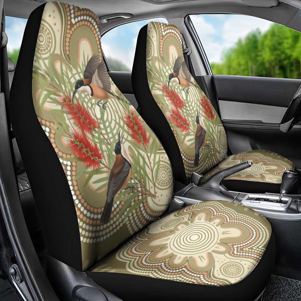 Australia Eastern Spinebill Car Seat Cover Aussie Honeyeater Bottlebrush Indigenous Art - Aussie Hoodie