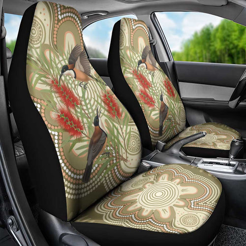 Australia Eastern Spinebill Car Seat Cover Aussie Honeyeater Bottlebrush Indigenous Art - Aussie Hoodie