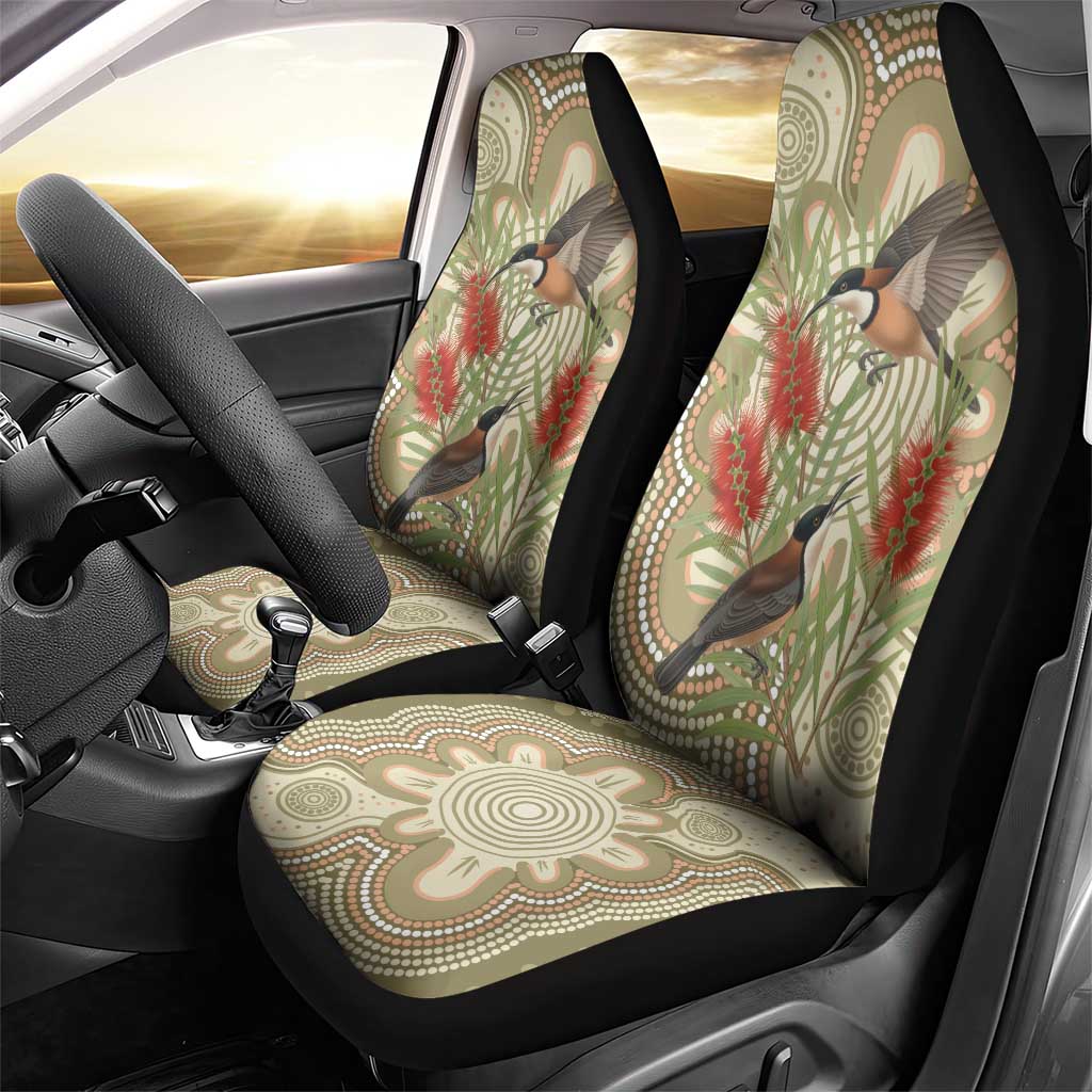 Australia Eastern Spinebill Car Seat Cover Aussie Honeyeater Bottlebrush Indigenous Art - Aussie Hoodie