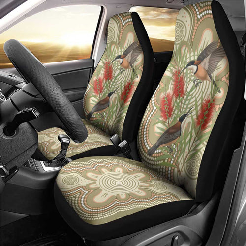 Australia Eastern Spinebill Car Seat Cover Aussie Honeyeater Bottlebrush Indigenous Art - Aussie Hoodie