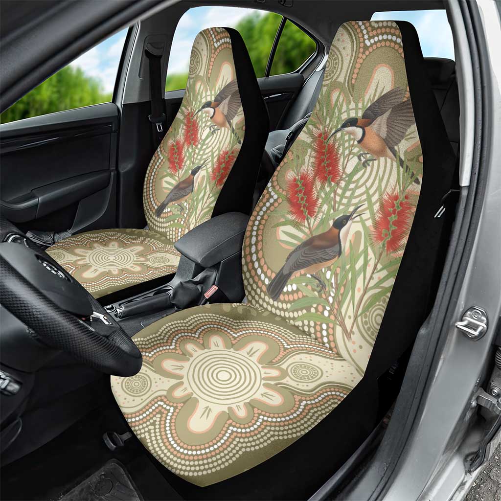 Australia Eastern Spinebill Car Seat Cover Aussie Honeyeater Bottlebrush Indigenous Art - Aussie Hoodie
