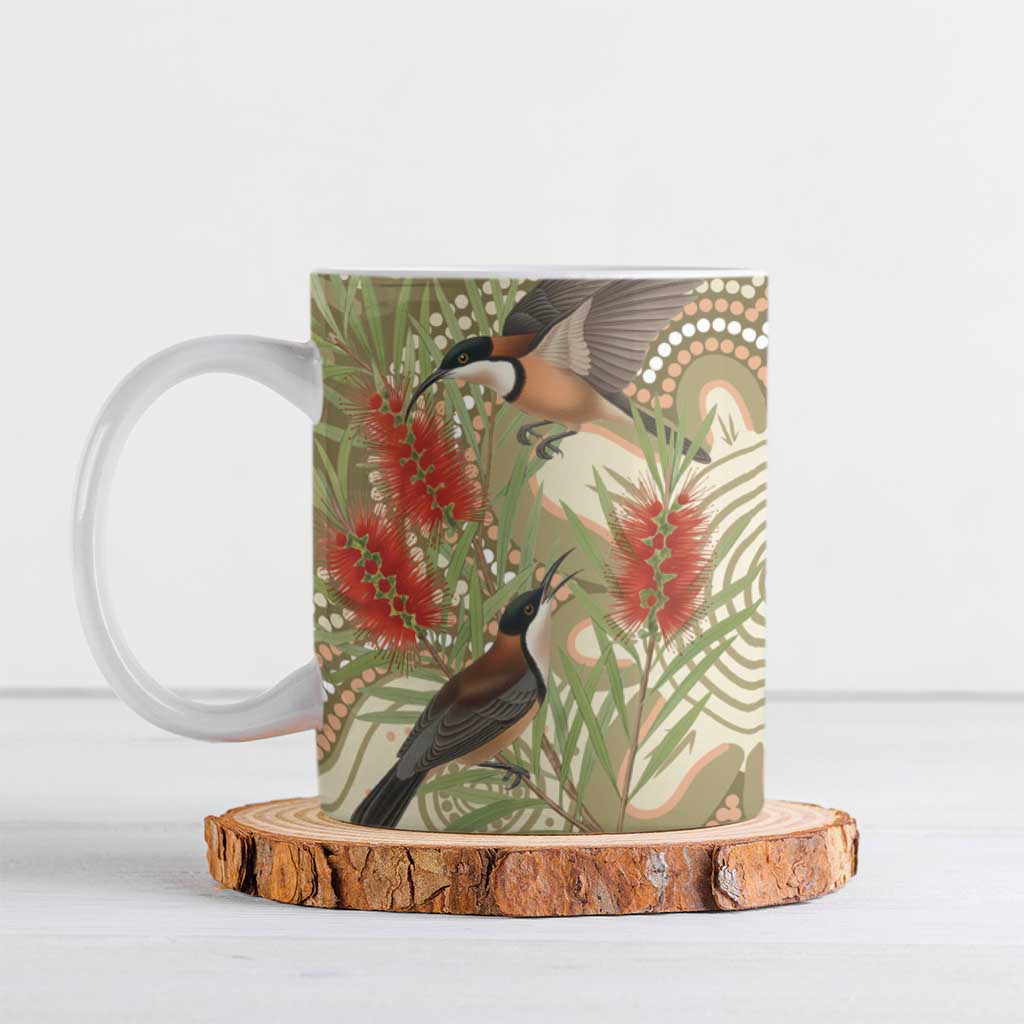 Australia Eastern Spinebill Ceramic Mug Aussie Honeyeater Bottlebrush Indigenous Art - Aussie Hoodie