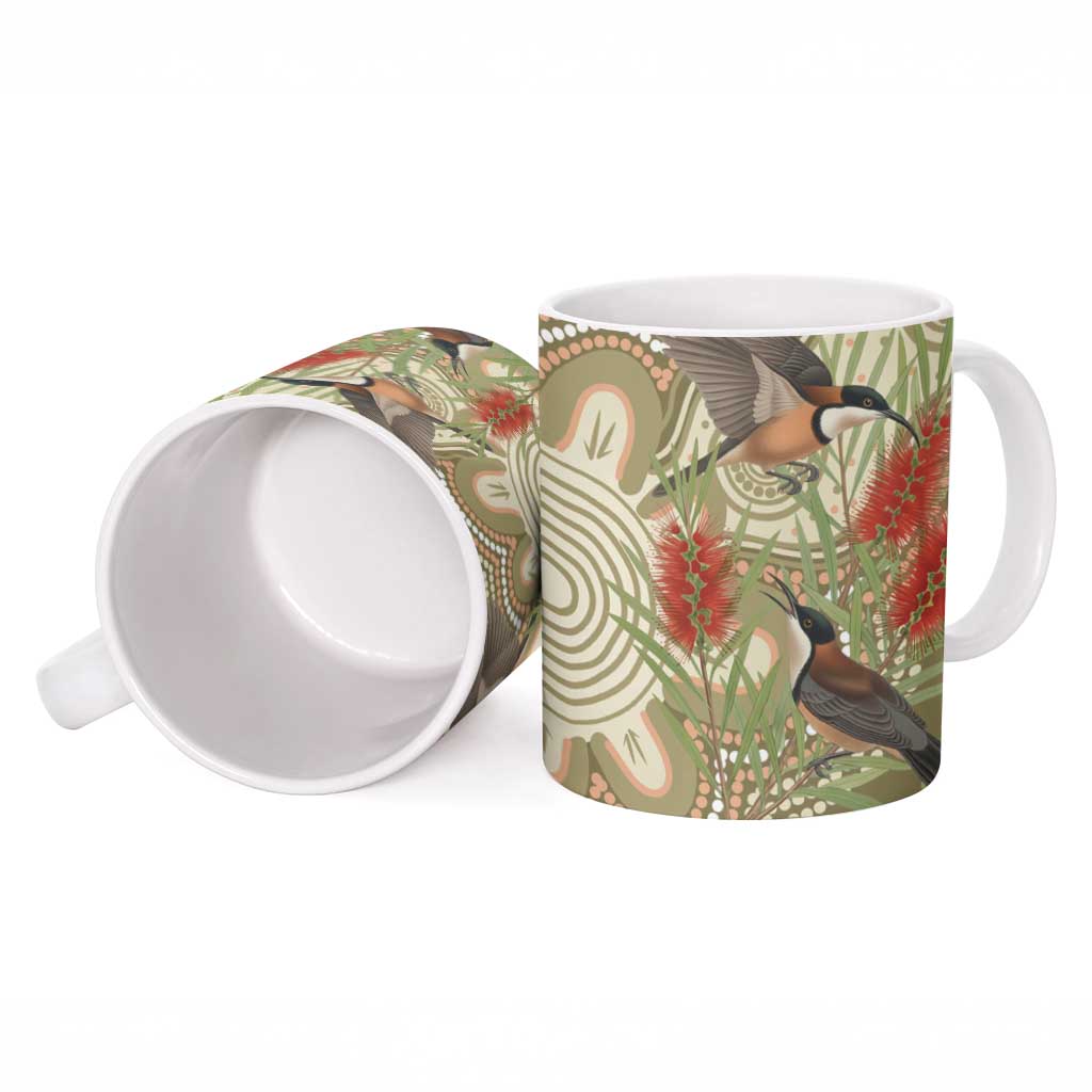 Australia Eastern Spinebill Ceramic Mug Aussie Honeyeater Bottlebrush Indigenous Art - Aussie Hoodie