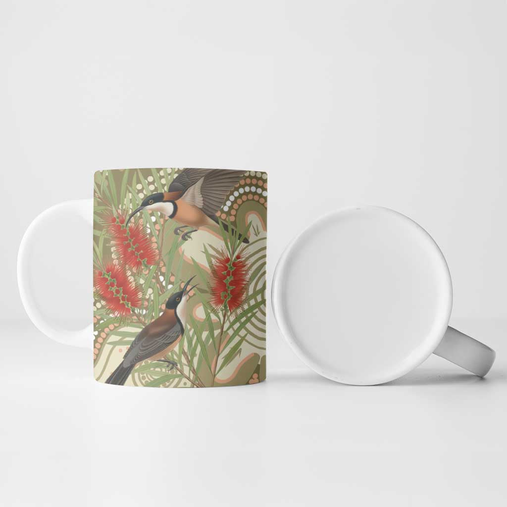 Australia Eastern Spinebill Ceramic Mug Aussie Honeyeater Bottlebrush Indigenous Art - Aussie Hoodie