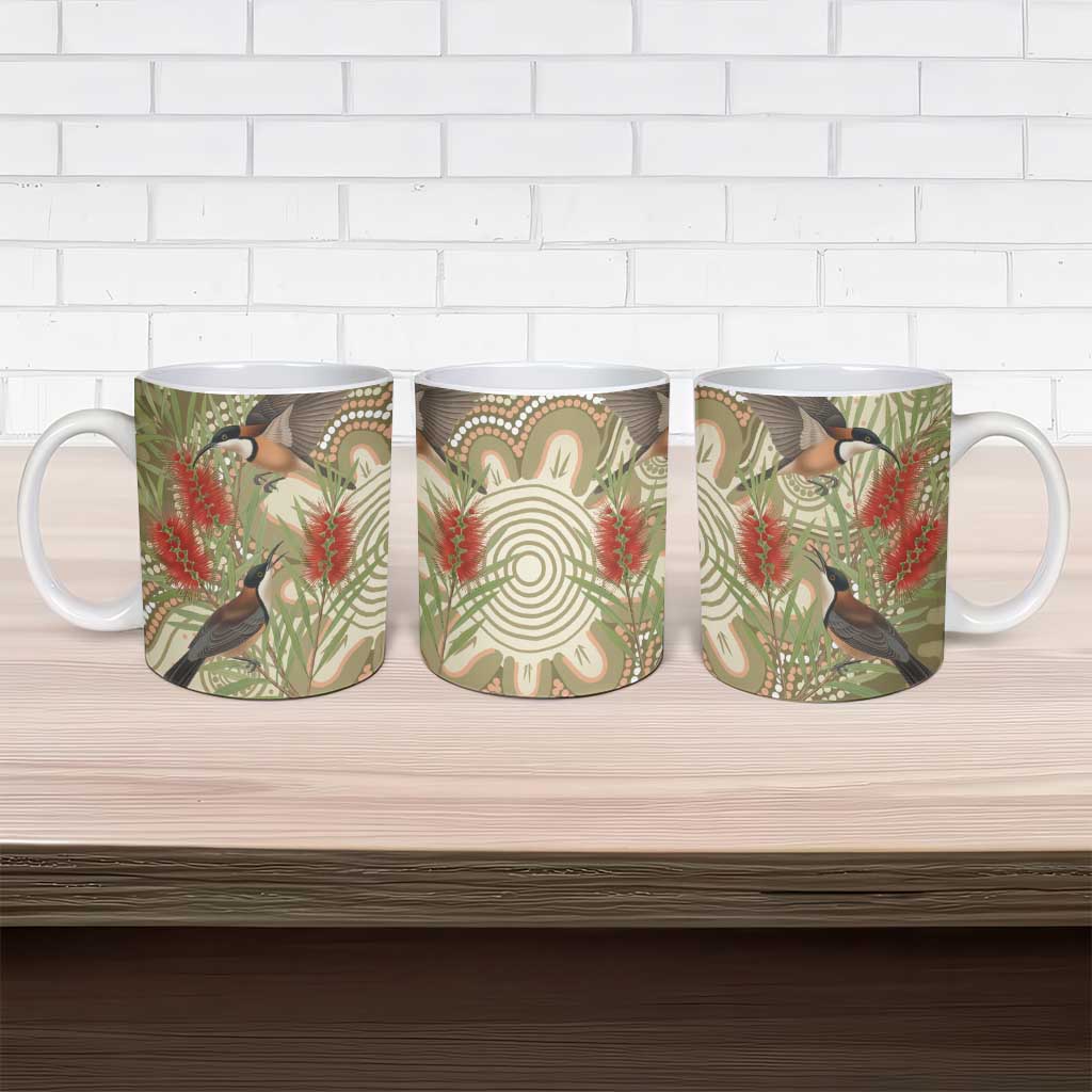 Australia Eastern Spinebill Ceramic Mug Aussie Honeyeater Bottlebrush Indigenous Art - Aussie Hoodie