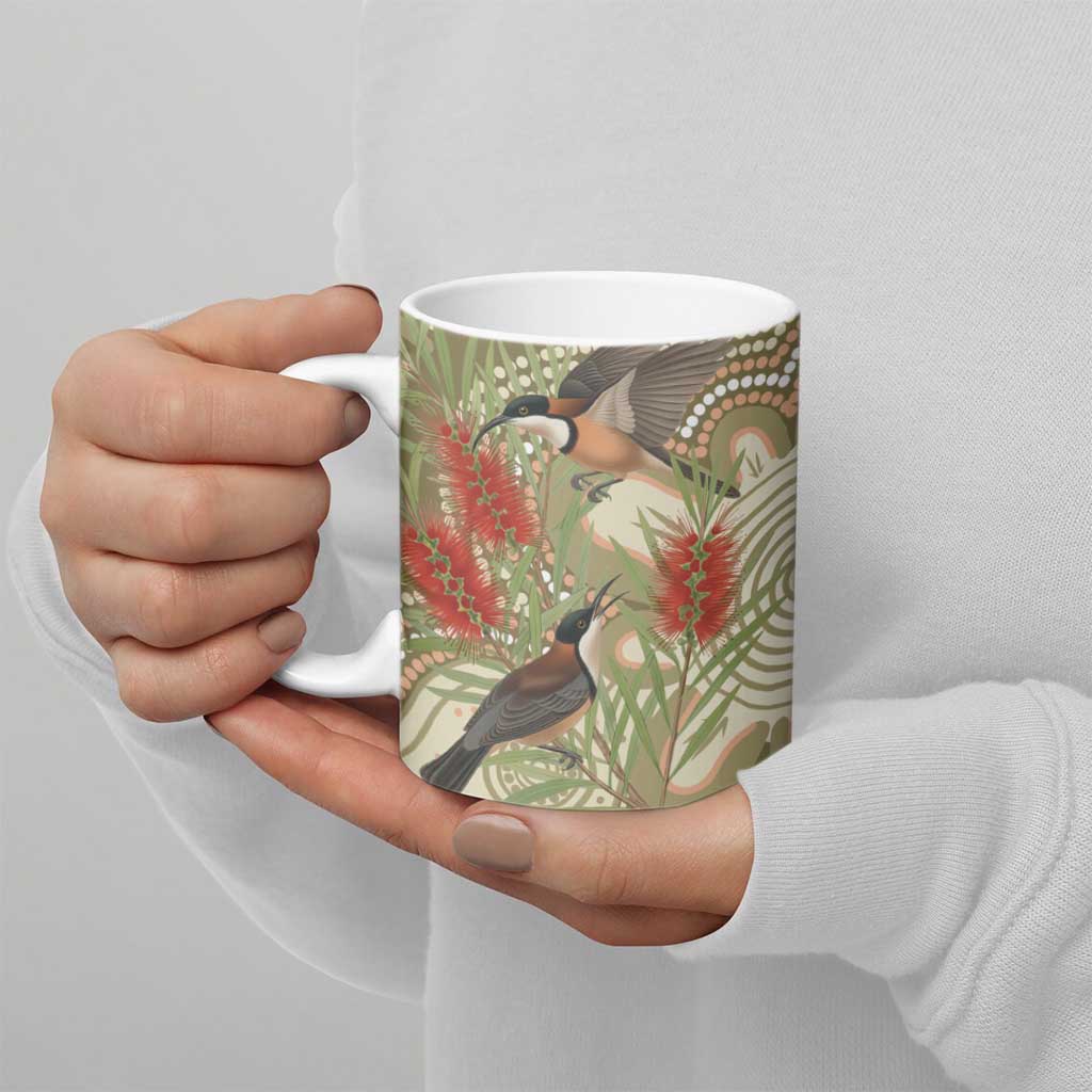 Australia Eastern Spinebill Ceramic Mug Aussie Honeyeater Bottlebrush Indigenous Art - Aussie Hoodie