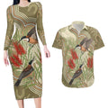 Australia Eastern Spinebill Couples Matching Long Sleeve Bodycon Dress and Hawaiian Shirt Aussie Honeyeater Bottlebrush Indigenous Art - Aussie Hoodie