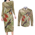 Australia Eastern Spinebill Couples Matching Long Sleeve Bodycon Dress and Long Sleeve Button Shirt Aussie Honeyeater Bottlebrush Indigenous Art - Aussie Hoodie