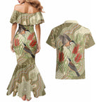 Australia Eastern Spinebill Couples Matching Mermaid Dress and Hawaiian Shirt Aussie Honeyeater Bottlebrush Indigenous Art - Aussie Hoodie