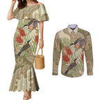 Australia Eastern Spinebill Couples Matching Mermaid Dress and Long Sleeve Button Shirt Aussie Honeyeater Bottlebrush Indigenous Art - Aussie Hoodie