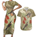 Australia Eastern Spinebill Couples Matching Short Sleeve Bodycon Dress and Hawaiian Shirt Aussie Honeyeater Bottlebrush Indigenous Art - Aussie Hoodie