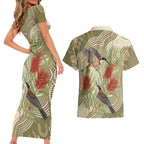 Australia Eastern Spinebill Couples Matching Short Sleeve Bodycon Dress and Hawaiian Shirt Aussie Honeyeater Bottlebrush Indigenous Art - Aussie Hoodie