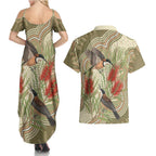 Australia Eastern Spinebill Couples Matching Summer Maxi Dress and Hawaiian Shirt Aussie Honeyeater Bottlebrush Indigenous Art - Aussie Hoodie