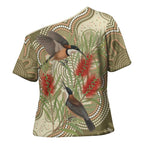 Australia Eastern Spinebill Cross Shoulder Shirt Aussie Honeyeater Bottlebrush Indigenous Art - Aussie Hoodie