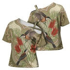 Australia Eastern Spinebill Cross Shoulder Shirt Aussie Honeyeater Bottlebrush Indigenous Art - Aussie Hoodie