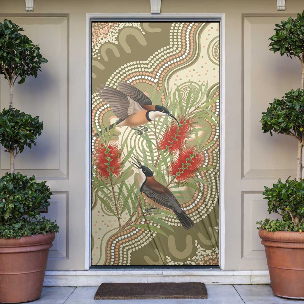 Australia Eastern Spinebill Door Cover Aussie Honeyeater Bottlebrush Indigenous Art - Aussie Hoodie