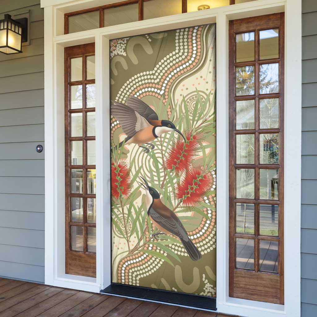 Australia Eastern Spinebill Door Cover Aussie Honeyeater Bottlebrush Indigenous Art - Aussie Hoodie
