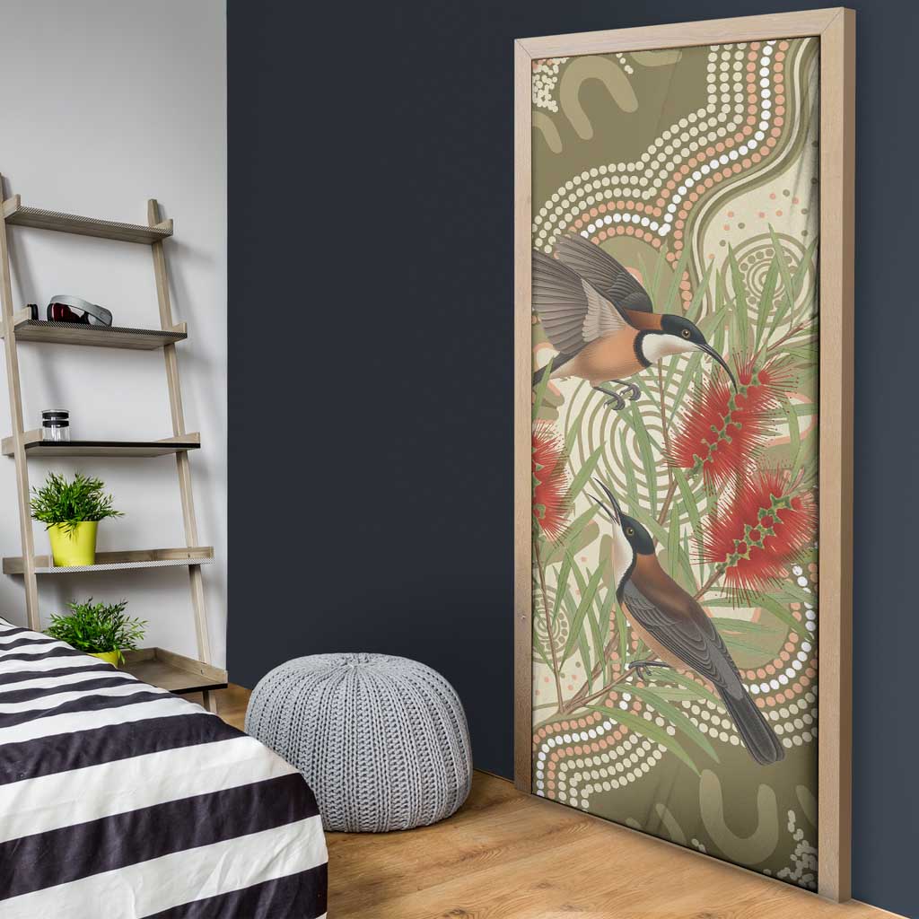 Australia Eastern Spinebill Door Cover Aussie Honeyeater Bottlebrush Indigenous Art - Aussie Hoodie