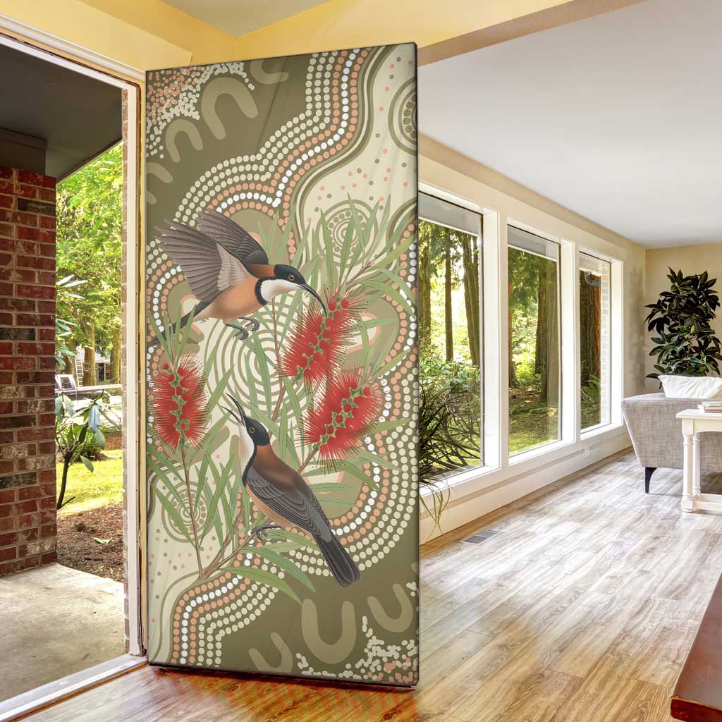 Australia Eastern Spinebill Door Cover Aussie Honeyeater Bottlebrush Indigenous Art - Aussie Hoodie