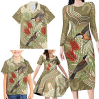 Australia Eastern Spinebill Family Matching Long Sleeve Bodycon Dress and Hawaiian Shirt Aussie Honeyeater Bottlebrush Indigenous Art - Aussie Hoodie