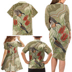 Australia Eastern Spinebill Family Matching Long Sleeve Bodycon Dress and Hawaiian Shirt Aussie Honeyeater Bottlebrush Indigenous Art - Aussie Hoodie